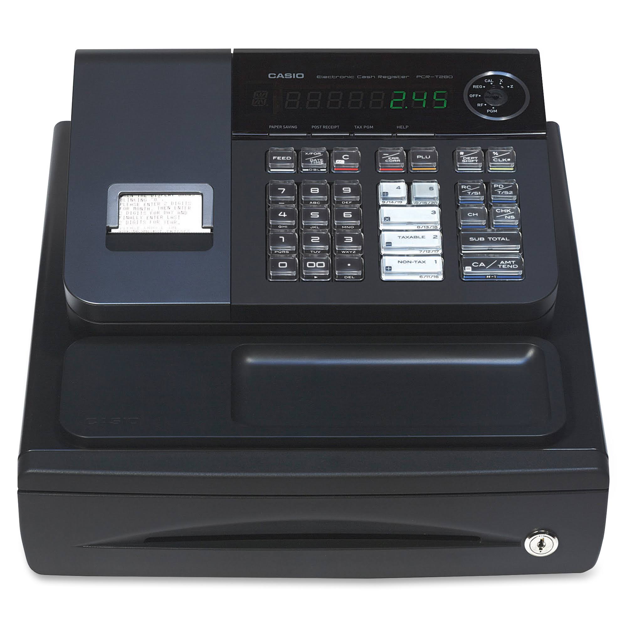 Casio PCR-T280 Cash Register - 1200 PLUs, Antibacterial Keyboard, High-Speed Thermal Printer, 8 Operators, 5 Department Keys
