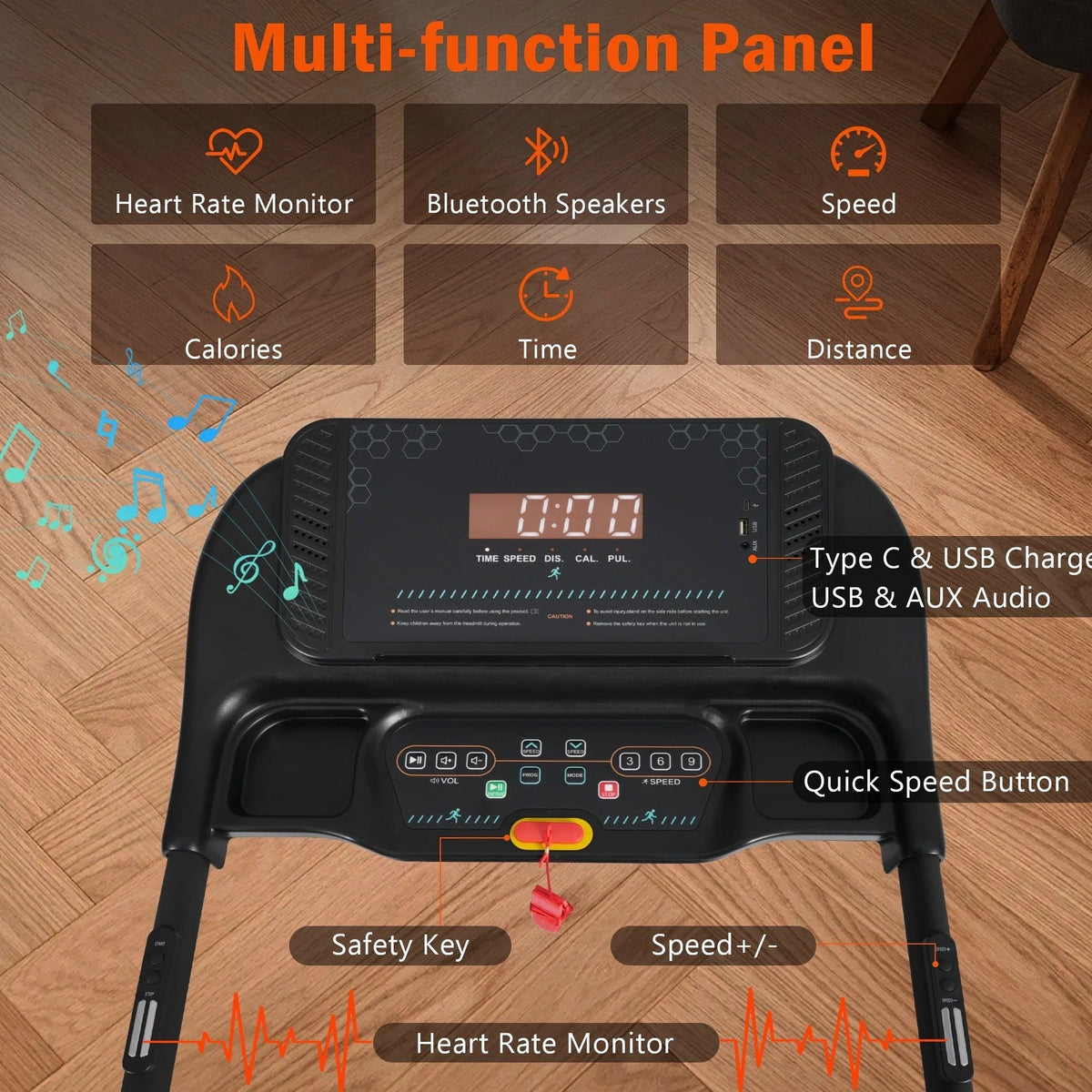 VLDTDRDI 500LBS 3.5HP Folding Treadmill with USB Charge Station,10Mph Electric Treadmil with Incline,Bluetooth Speaker,Device Holder and Pulse Sensor,Running Walking Exercise Machine