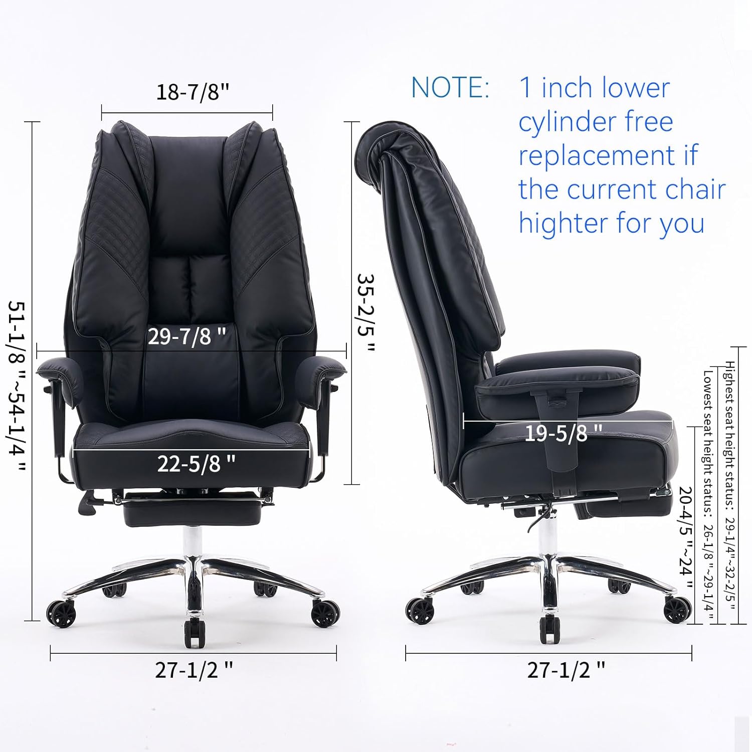 Large Tall Office Chair 400 lbs Wide Seat, Leather High Back Executive Office Chair with Footrest, Ergonomic Office Chair Lumbar Support to Relieve Lower Back Pain (Beige)