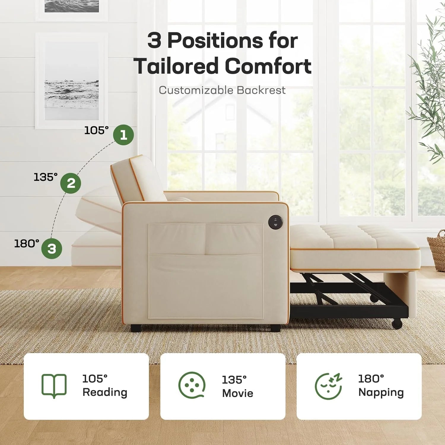 Sofa Bed 3-in-1 Convertible Sleeper Sofa