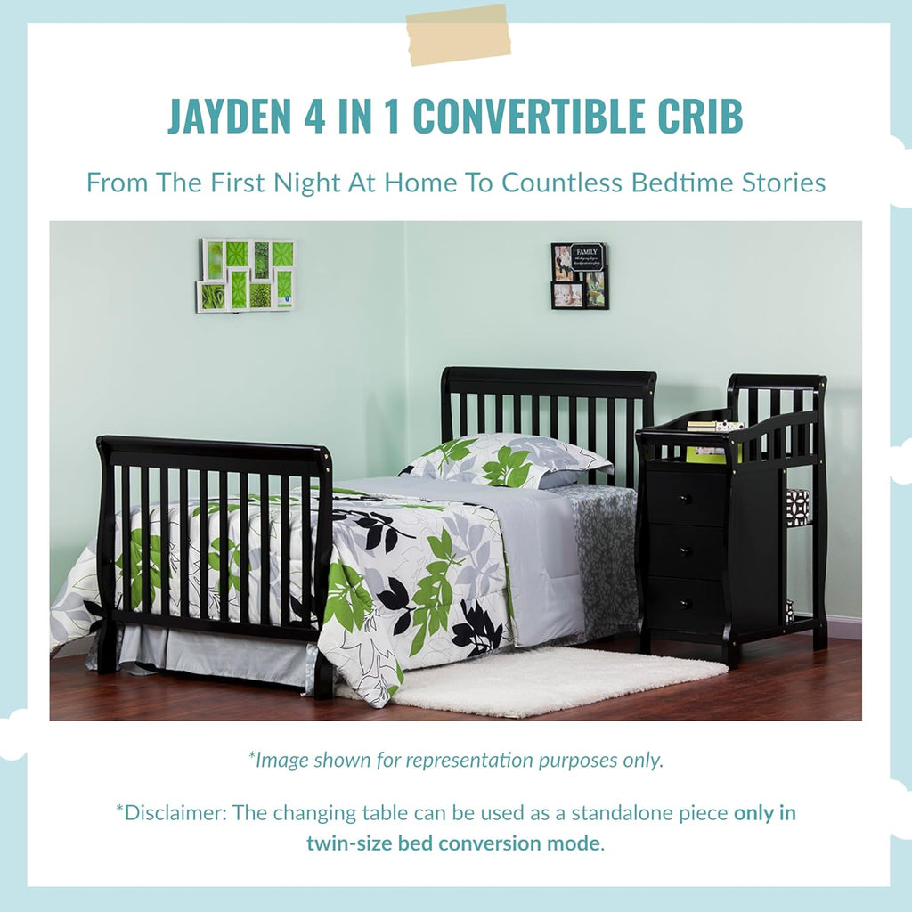 Dream On Me Jayden 4-in-1 Mini Crib & Changer with Storage, White
