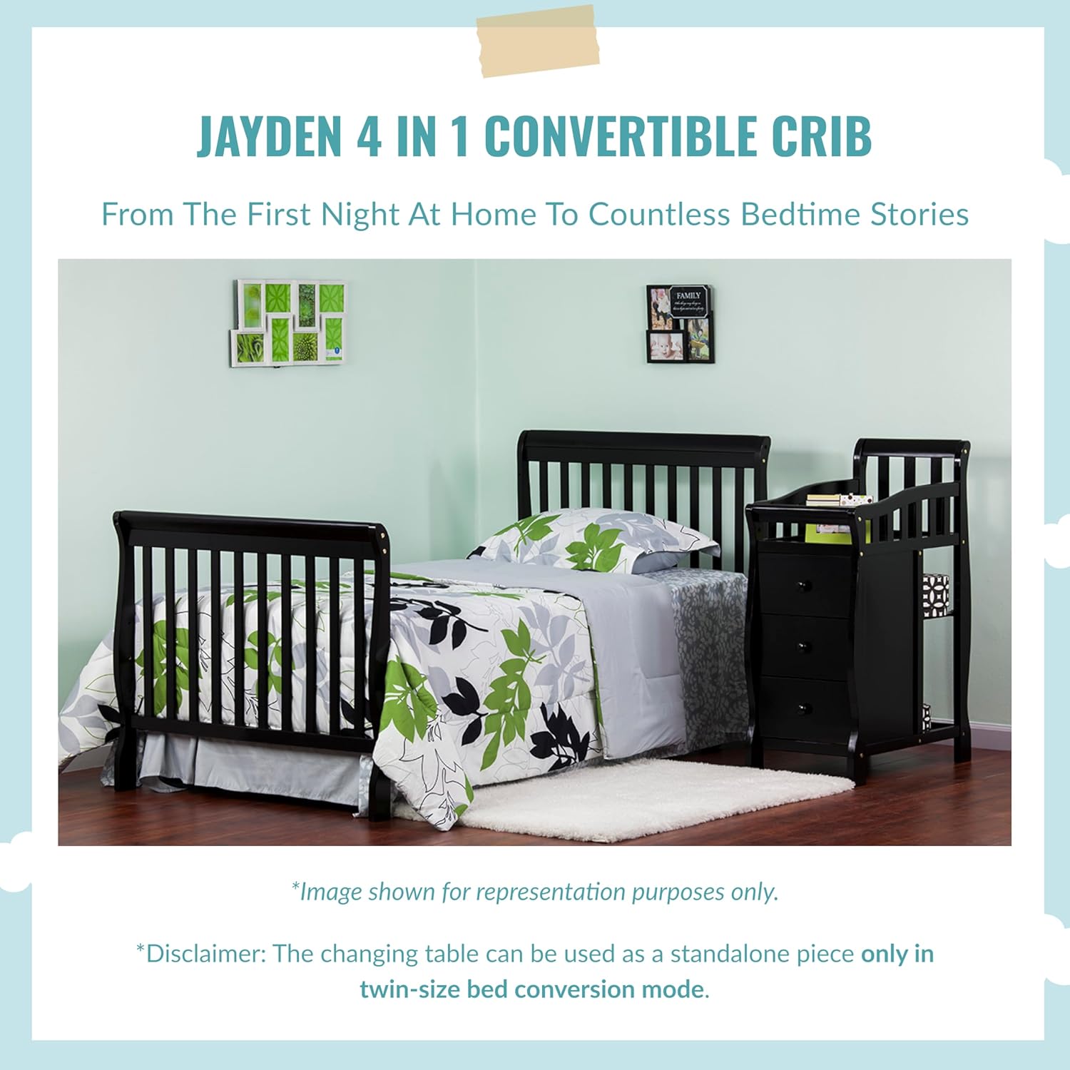 Dream On Me Jayden 4-in-1 Mini Crib & Changer with Storage, White