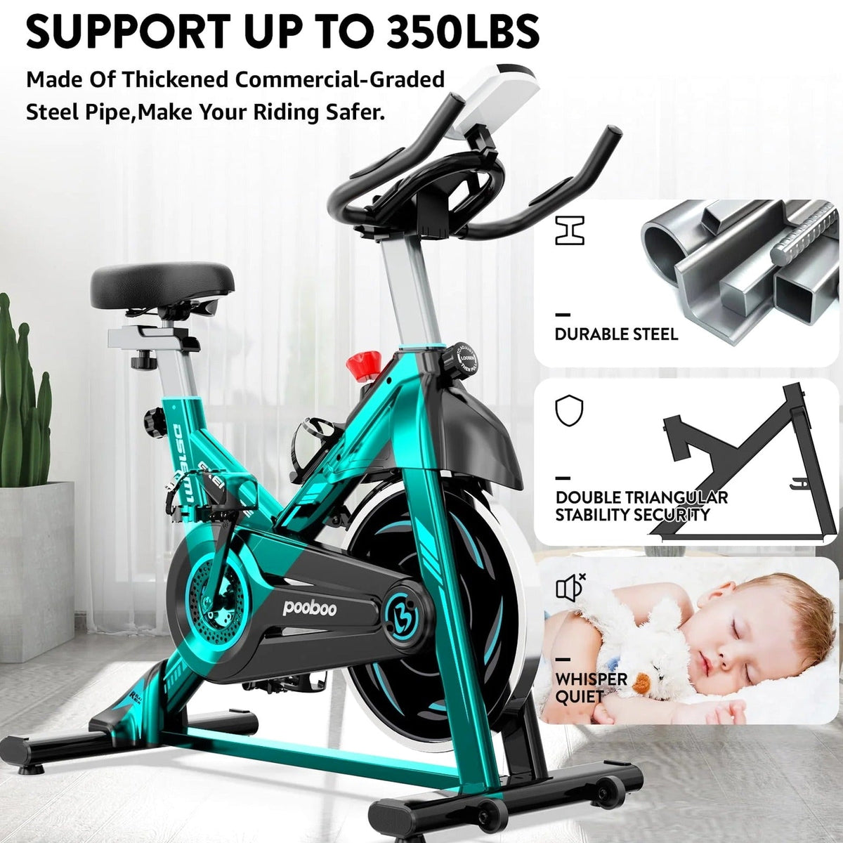 Pooboo Indoor Cycling Bike Magnetic Stationary Exercise Bikes Home Cardio Workout Bicycle Machine 350lb Flywheel Weight 40lbs