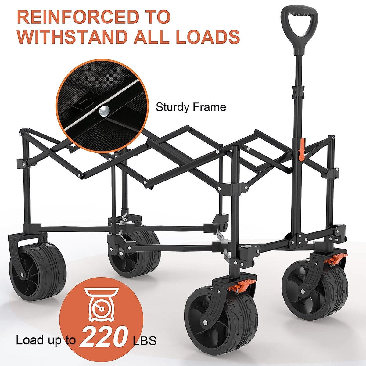 Navatiee Collapsible Folding Wagon Beach Wagon Cart Heavy Duty Foldable with Big Wheels Utility Grocery Wagon with Side Pocket and Brakes for Camping Garden Sports T1