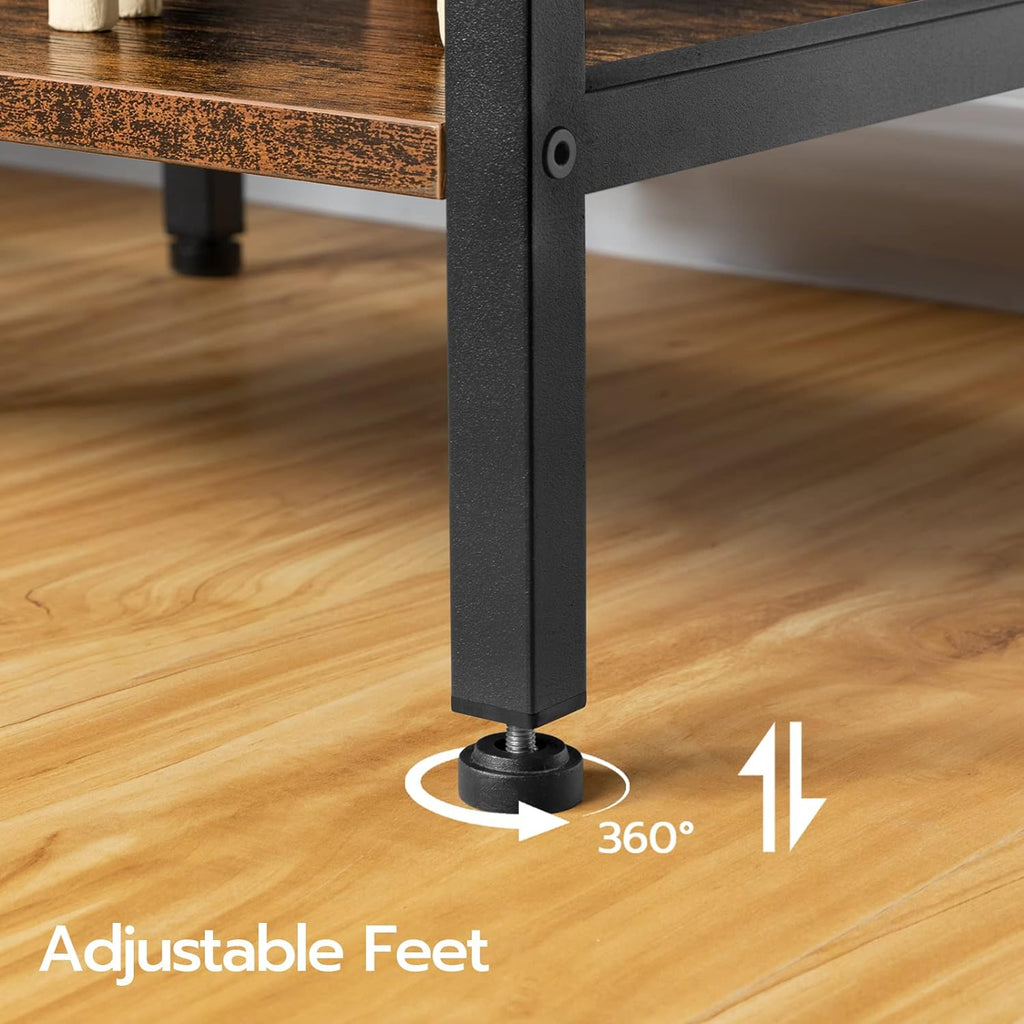 TV Stand with Power Outlets to 75 Inches, TV Console Table with Open Storage Shelves Cabinet, Industrial Media Entertainment Center for Living Room Bedroom, Rustic Brown and Black BF60DS01