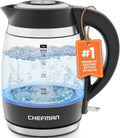 Chefman 1.8L Electric Kettle, 1500W, Borosilicate Glass, Auto Shut Off, Stainless Steel, BPA Free