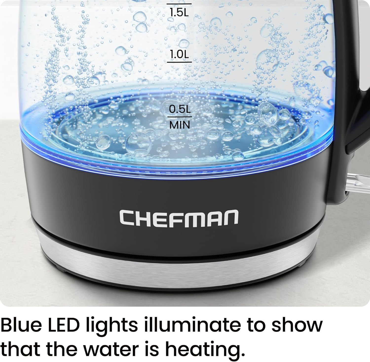 Chefman 1.8L Electric Kettle, 1500W, Borosilicate Glass, Auto Shut Off, Stainless Steel, BPA Free
