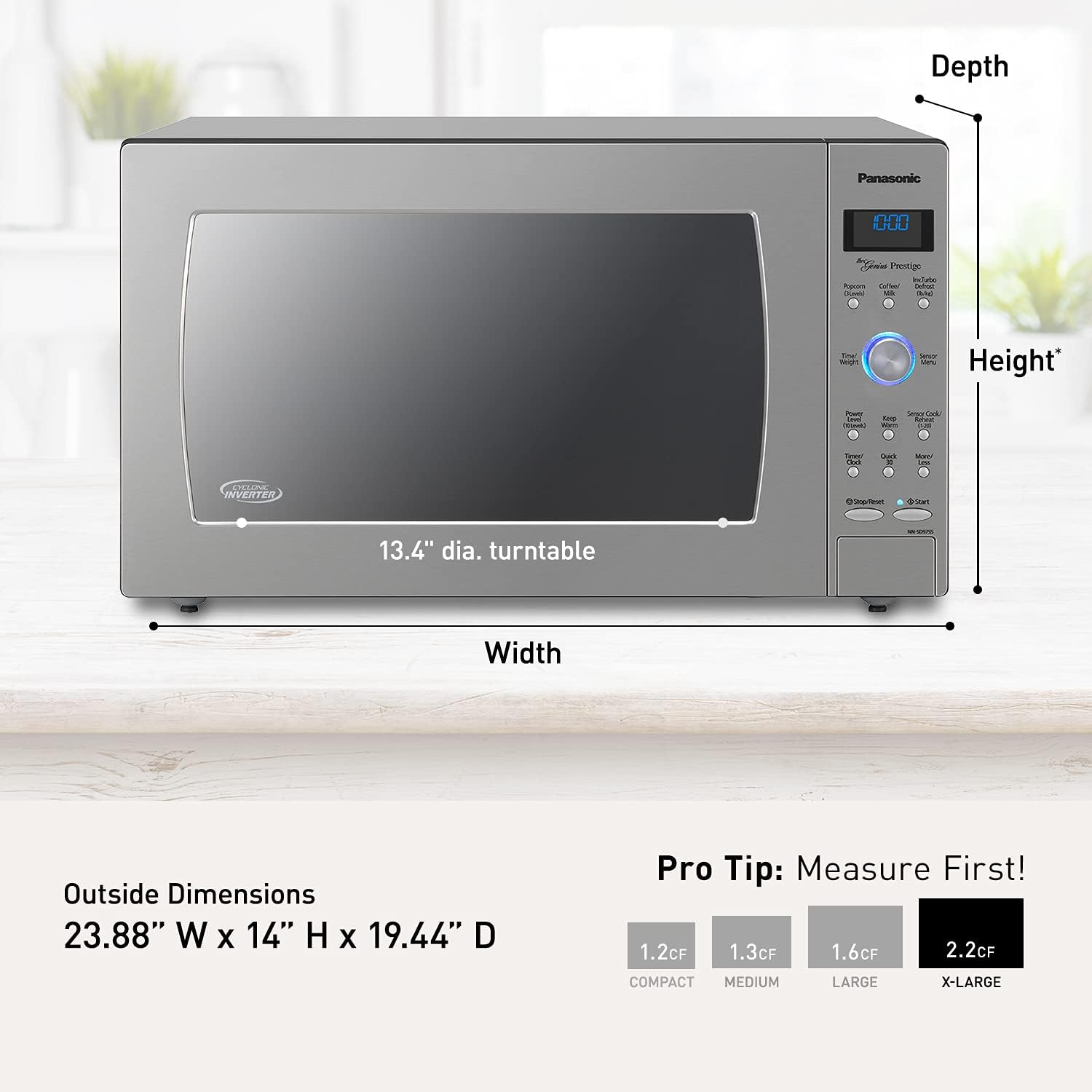 Panasonic Microwave Oven NN-SN966S Stainless Steel Countertop/Built-In with Inverter Technology and Genius Sensor, 2.2 Cubic Foot, 1250W
