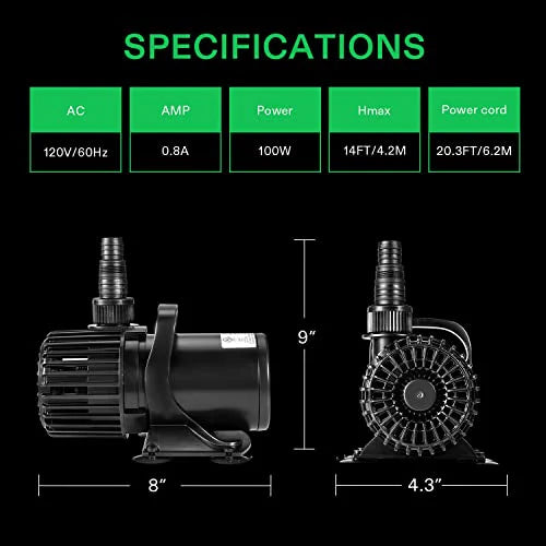 VIVOSUN 1600 GPH Submersible Water Pump, 100W Pond Pump, Ultra Quiet Aquarium Pump