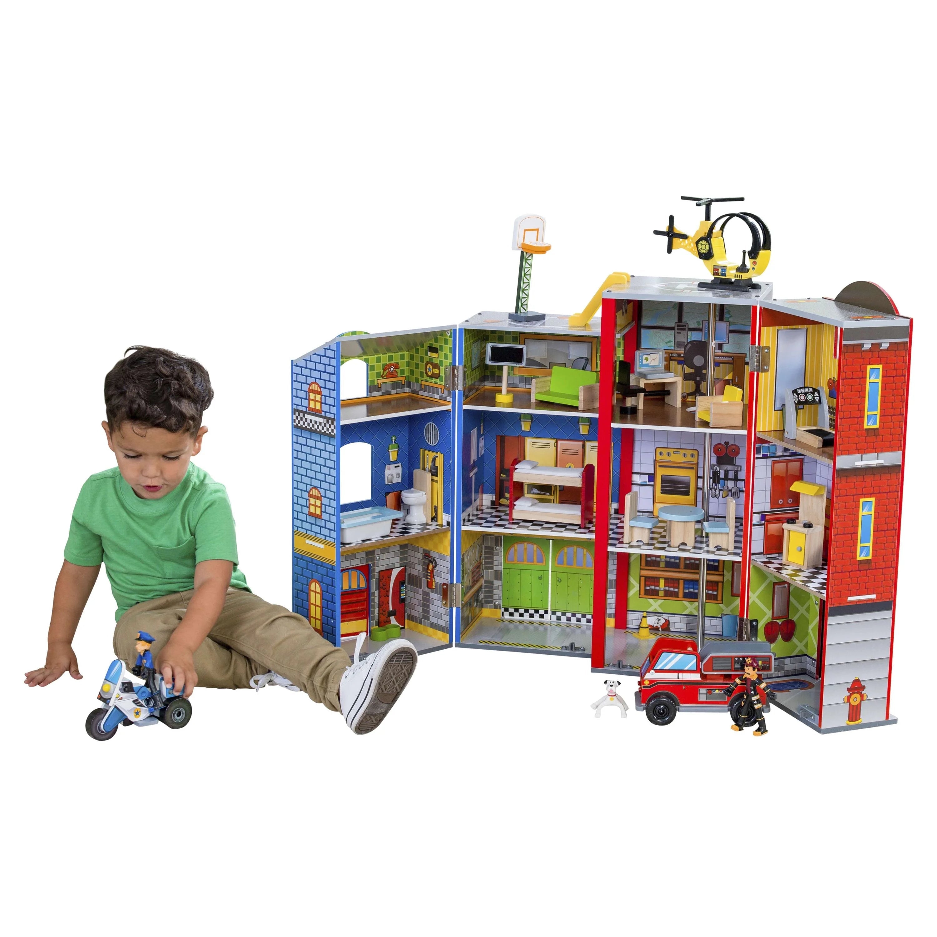 KidKraft Everyday Heroes Wooden Foldable Playset with 26 Pieces