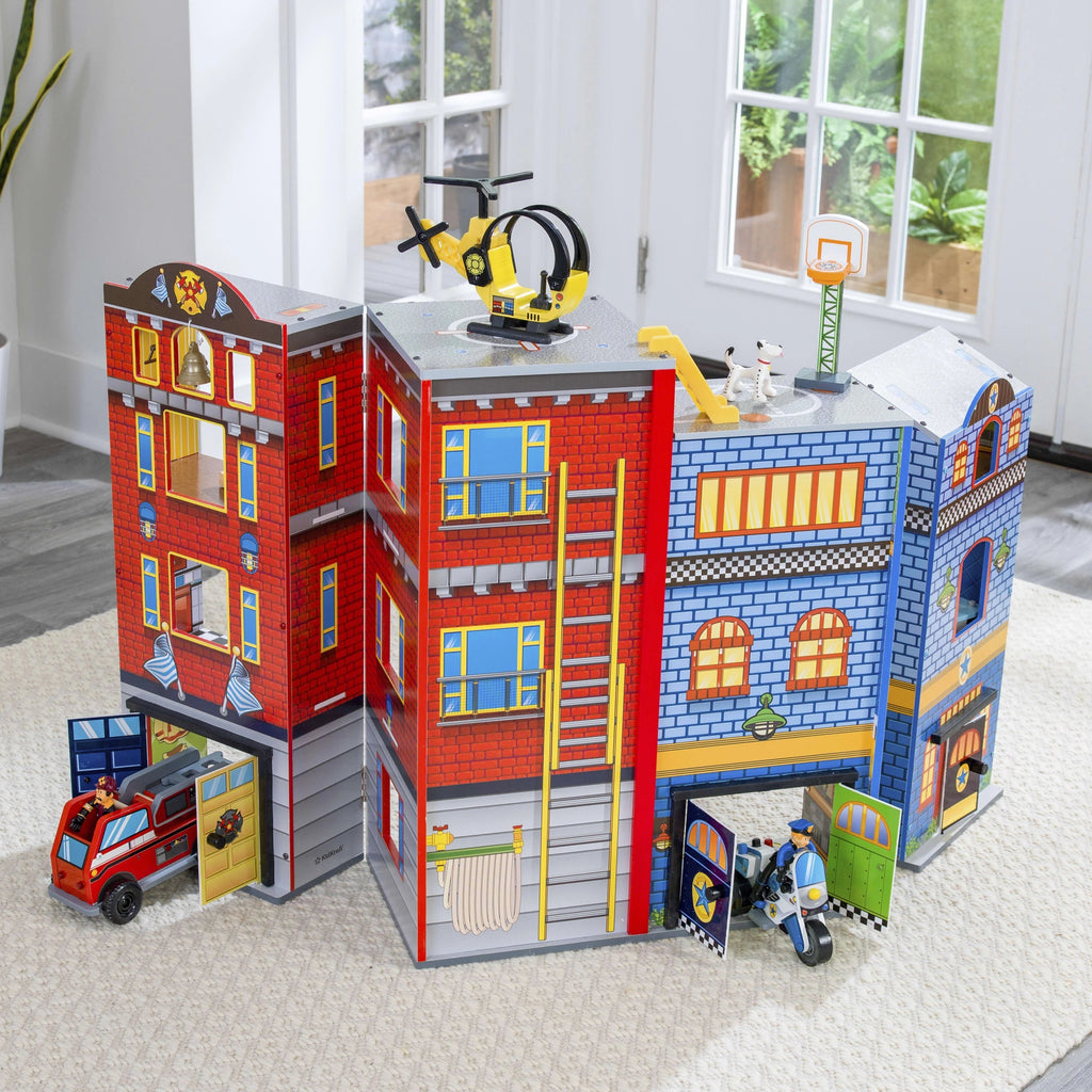 KidKraft Everyday Heroes Wooden Foldable Playset with 26 Pieces