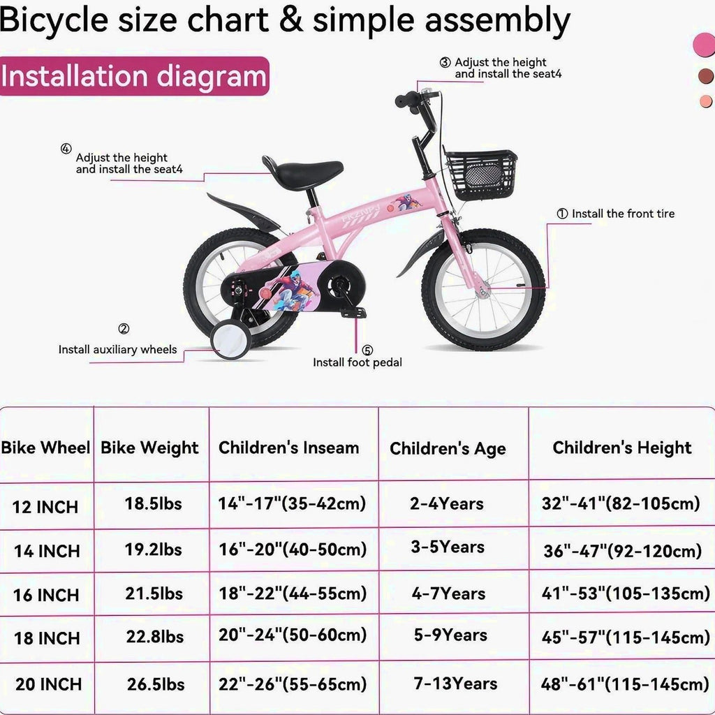 Baprem 18" Girls Bike for 5-9 Years Old Kids, Cute Kids Bike with Training Wheels, Steel Frame Sporty Children Bicycle, Pink