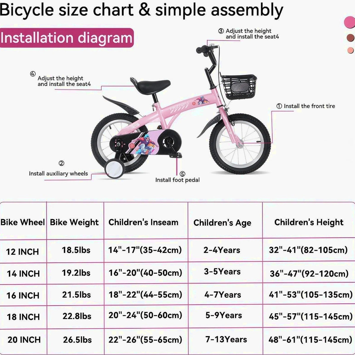 Baprem 18" Girls Bike for 5-9 Years Old Kids, Cute Kids Bike with Training Wheels, Steel Frame Sporty Children Bicycle, Pink