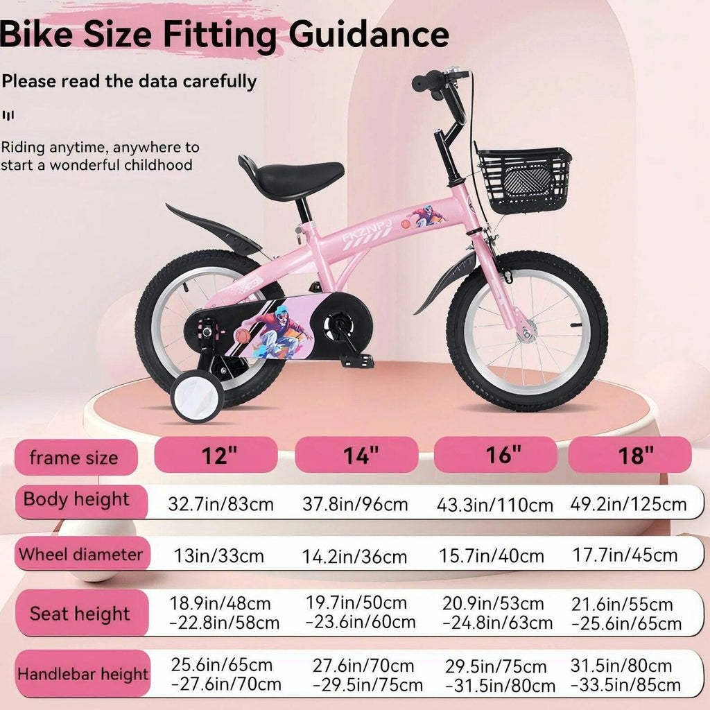 Baprem 18" Girls Bike for 5-9 Years Old Kids, Cute Kids Bike with Training Wheels, Steel Frame Sporty Children Bicycle, Pink