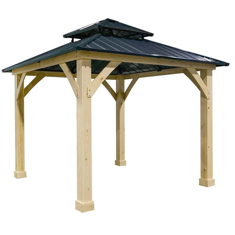 10 X 10 Ft Outdoor Patio Hardtop Gazebo With Wood Frame Amp 2 Tier Metal Roof All Weather Gazebo Pergolas Shelter
