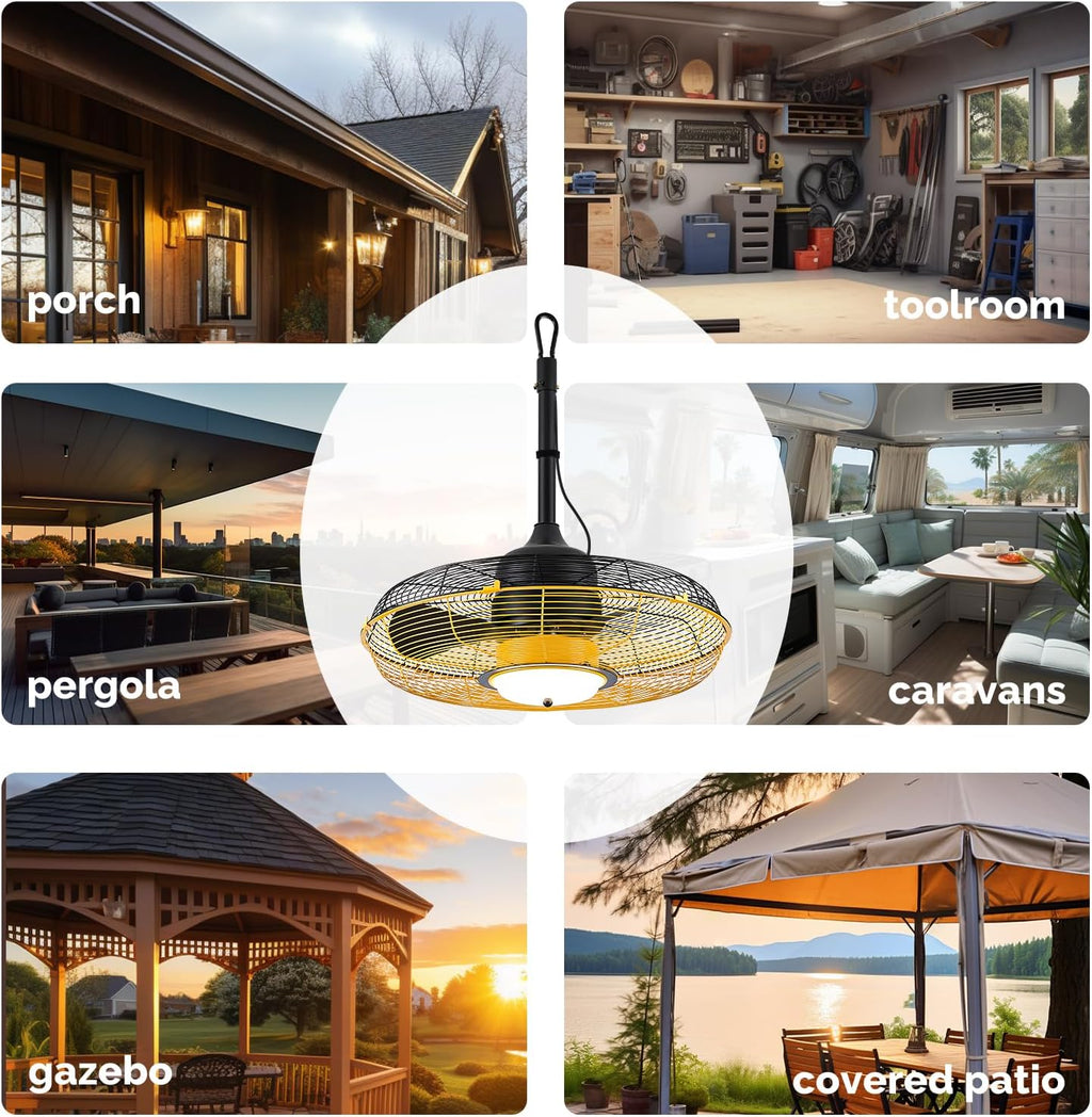 21'' Outdoor Ceiling Fan with Light, Plug in Ceiling Fan with Remote, Gazebo Fans Outdoor Hanging for Patios Waterproof, Wet Rated Hanging Fan with App Control