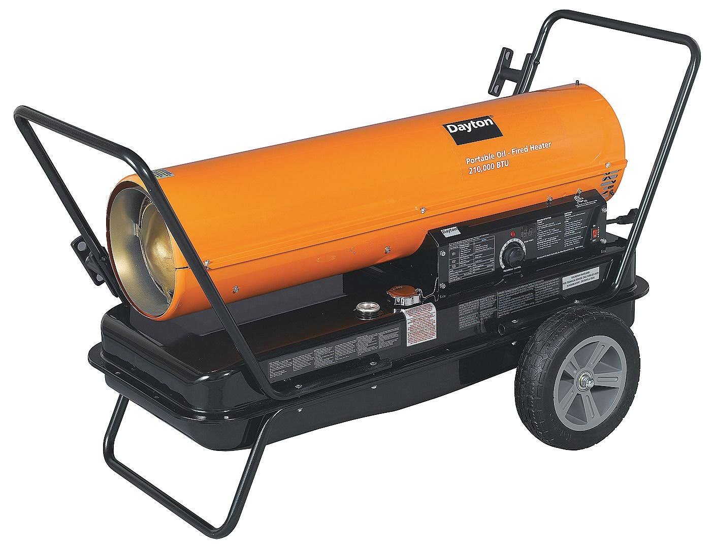 DAYTON Oil-Fired Torpedo Heater 3VE52 - 210,000 BTU, Portable with Wheels, Heats 5,000 Sq Ft