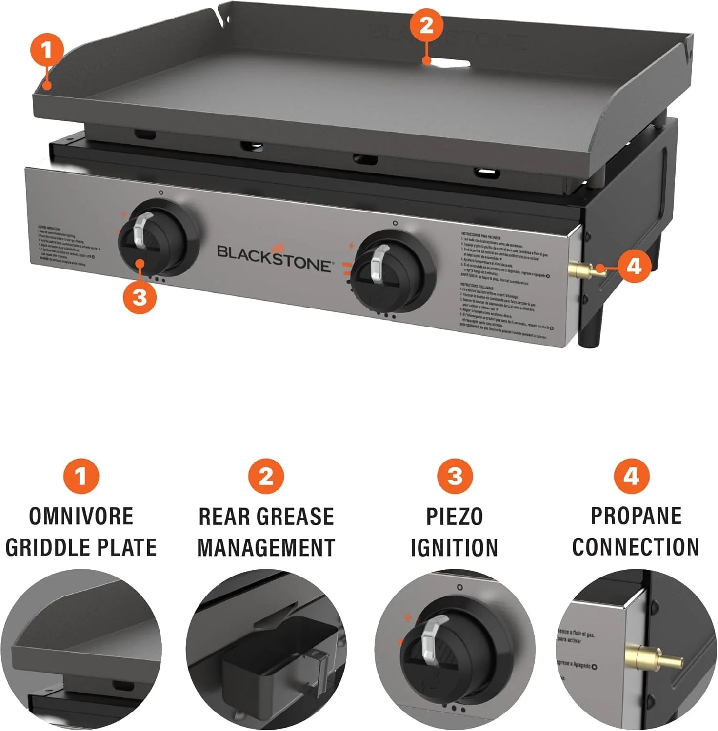 Blackstone 1666 22” Tabletop Griddle with Stainless Steel Faceplate, Powder Coated Steel, Black