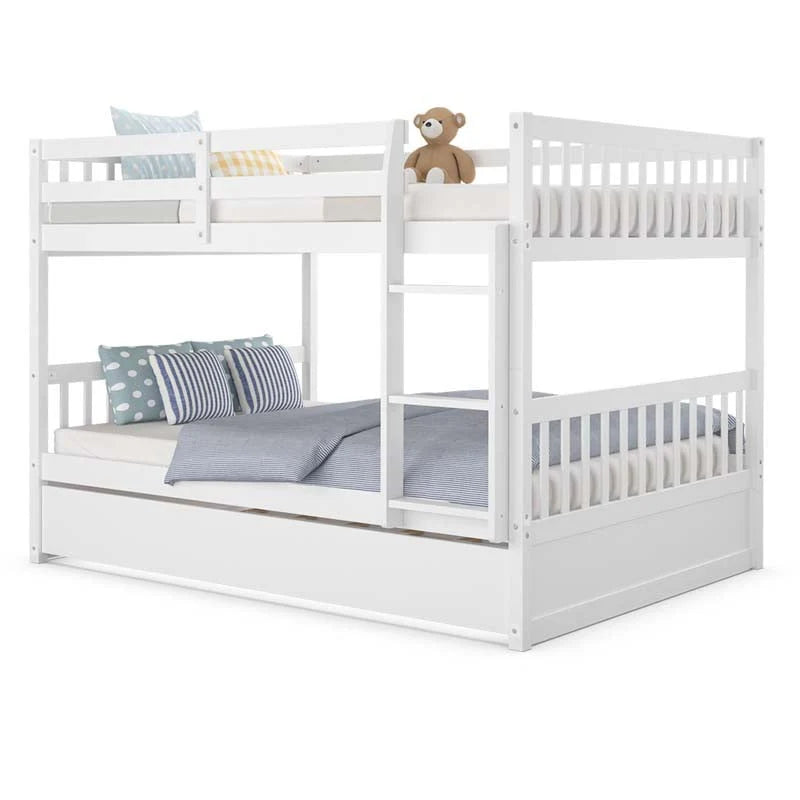Solid Wood Full Over Full Bunk Bed Frame With Trundle Safety Ladder Amp Guardrails Convertible Bunk Bed For Kids Teens