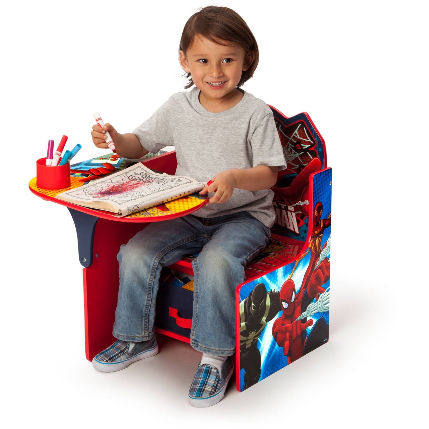 Delta Children Marvel Spider-Man Chair Desk with Storage Bin, Greenguard Gold Certified, for Kids Aged 3-6, Engineered Wood, Scratch-Resistant