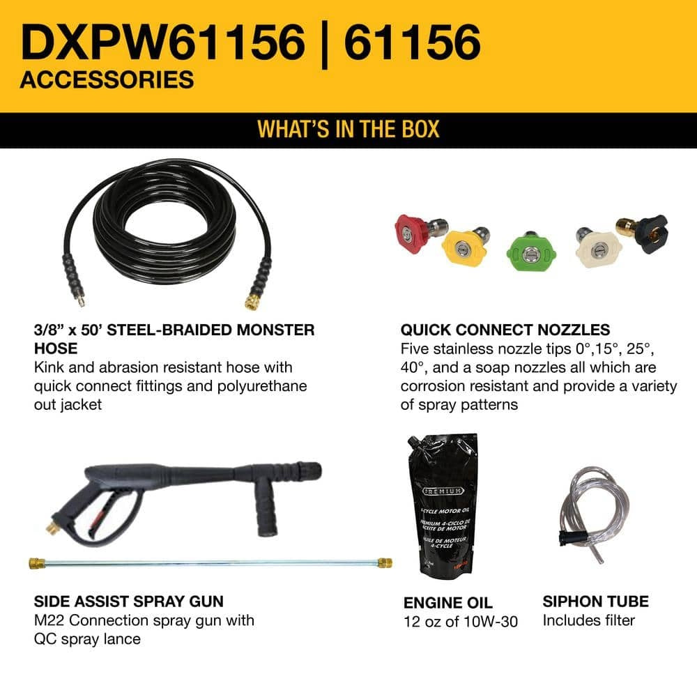 DEWALT 4400 PSI Gas Pressure Washer, 4.0 GPM, 420cc Engine, Heavy-Duty Frame, 50 ft. Hose, 5 Nozzles