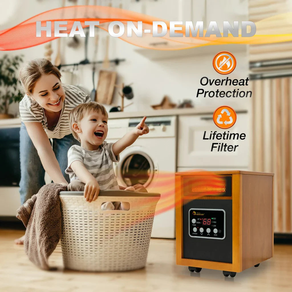 Dr. Infrared Heater 1500W Quartz Indoor Electric Space Heater with Thermostat & Remote