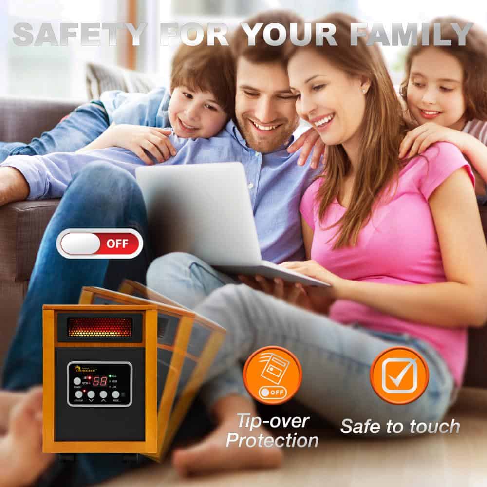 Dr. Infrared Heater 1500W Quartz Indoor Electric Space Heater with Thermostat & Remote