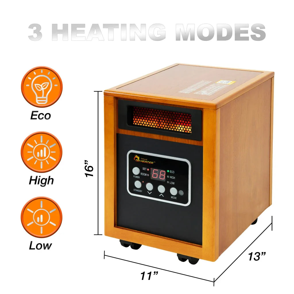 Dr. Infrared Heater 1500W Quartz Indoor Electric Space Heater with Thermostat & Remote