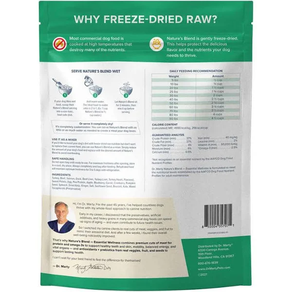 Dr. Marty Nature's Blend Freeze-Dried Raw Dog Food, 16oz - Lean Protein, Salmon, Duck, Rich in Omega-3s, Supports Vital Organs