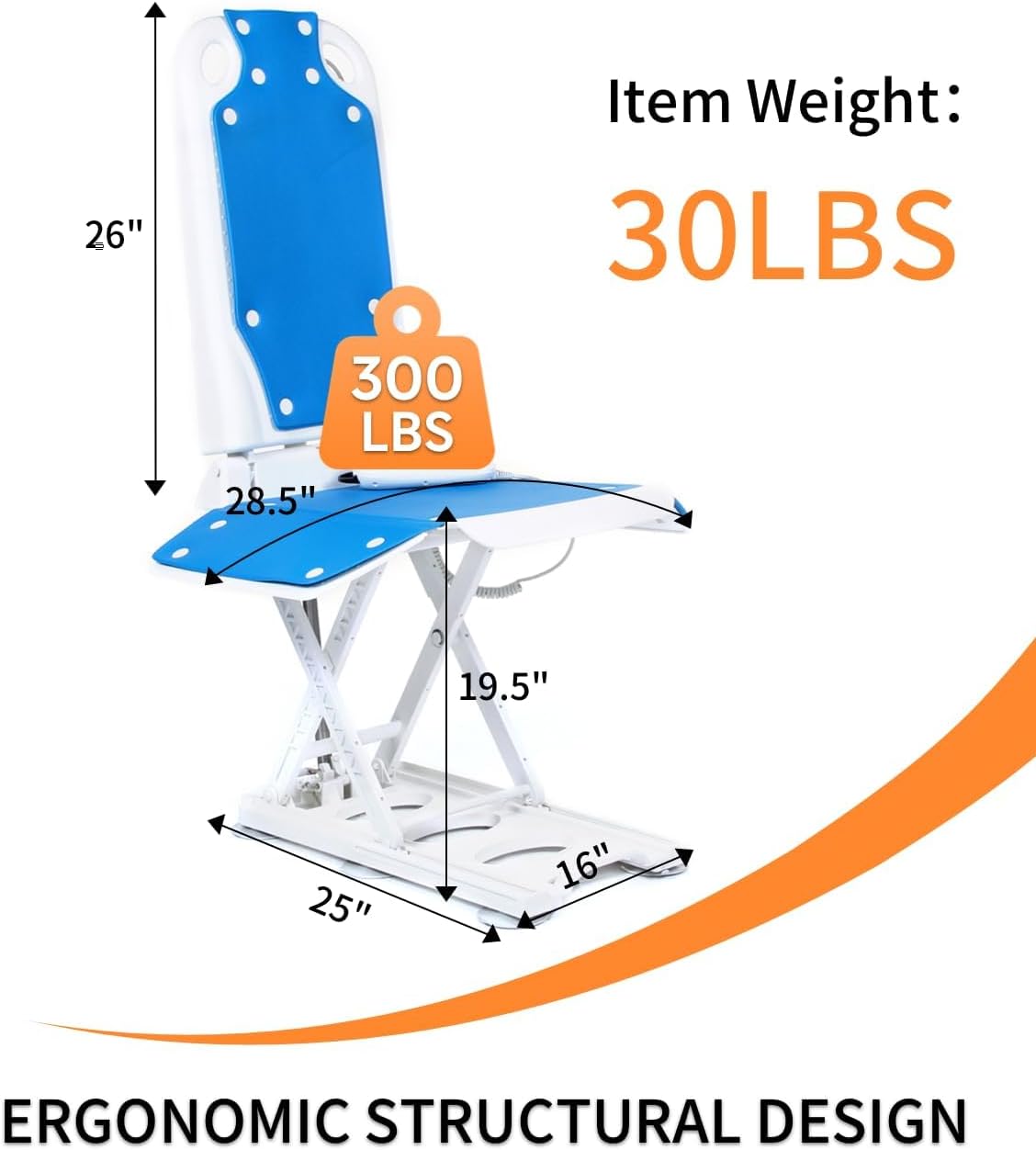 DurablePro Electric Lift Chair - Blue, Foldable, Waterproof, Wing Back, Supports 300 lbs, Rechargeable, Ideal for Bathroom/Bedroom