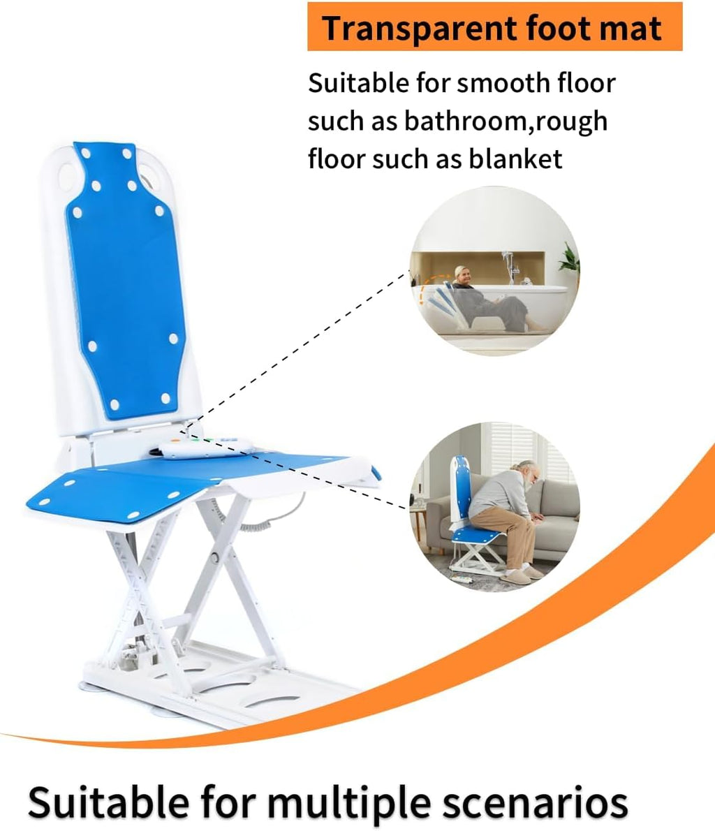 DurablePro Electric Lift Chair - Blue, Foldable, Waterproof, Wing Back, Supports 300 lbs, Rechargeable, Ideal for Bathroom/Bedroom
