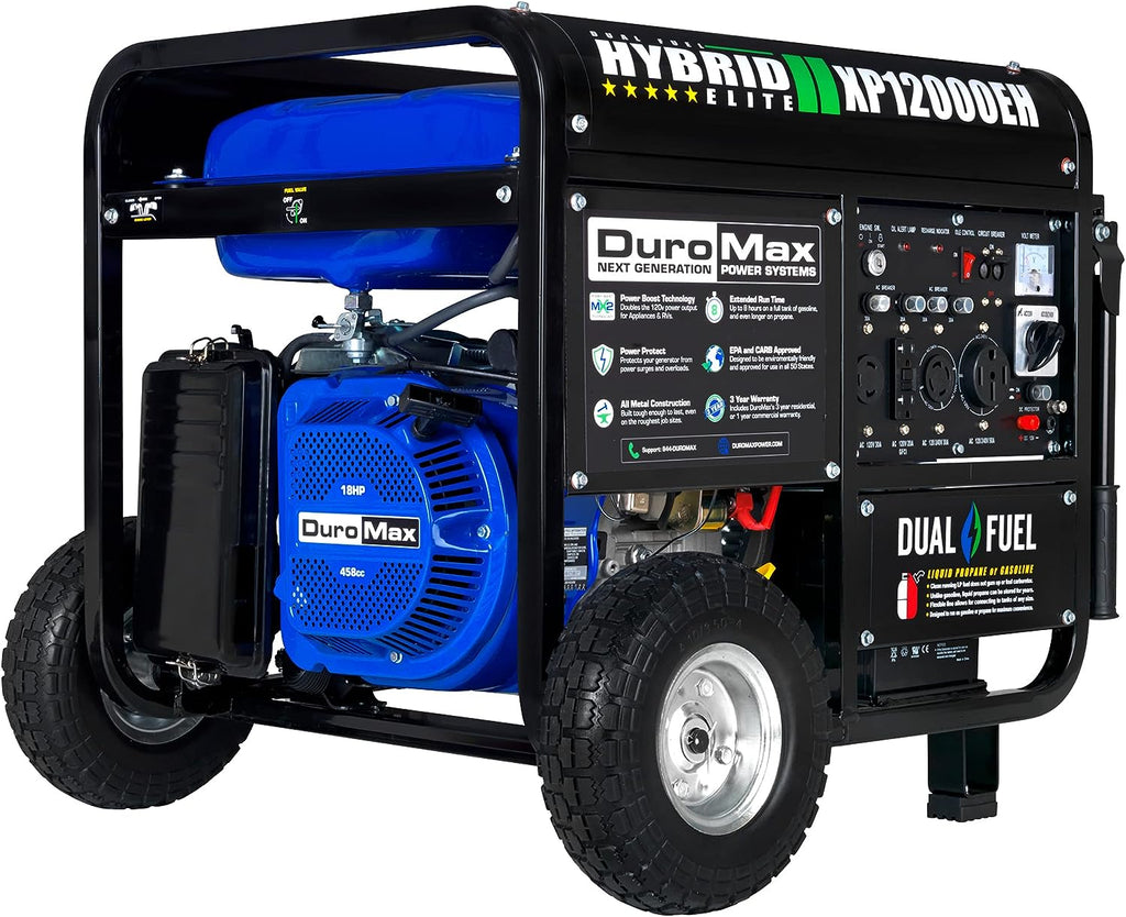 DuroMax XP12000EH Dual Fuel Generator - 12000W Gas/Propane, 457cc OHV Engine, Home Backup Power