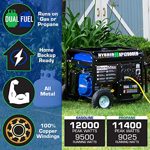 DuroMax XP12000EH Dual Fuel Generator - 12000W Gas/Propane, 457cc OHV Engine, Home Backup Power