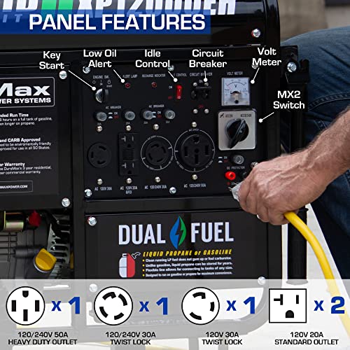 DuroMax XP12000EH Dual Fuel Generator - 12000W Gas/Propane, 457cc OHV Engine, Home Backup Power
