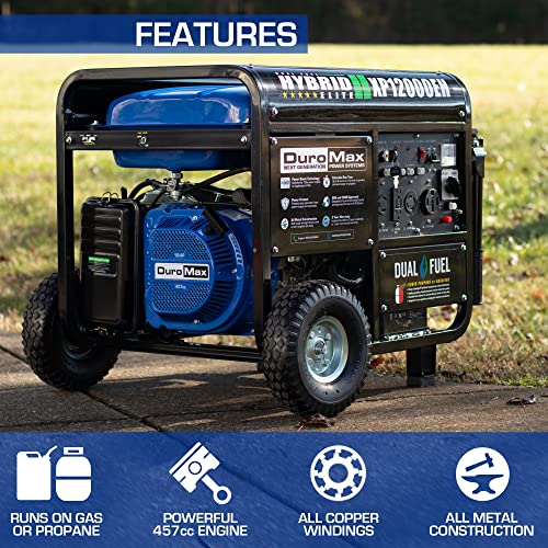 DuroMax XP12000EH Dual Fuel Generator - 12000W Gas/Propane, 457cc OHV Engine, Home Backup Power