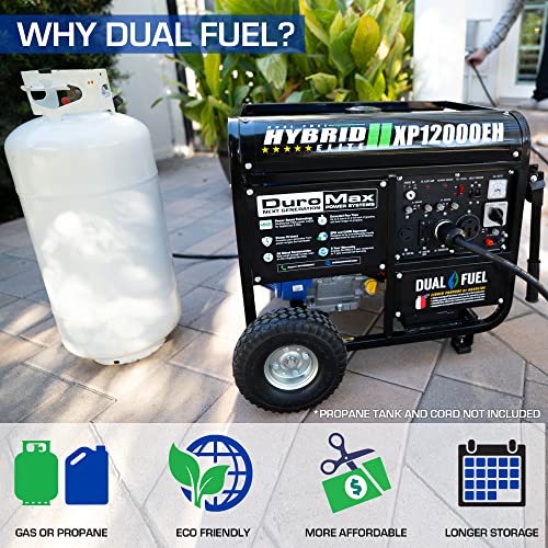 DuroMax XP12000EH Dual Fuel Generator - 12000W Gas/Propane, 457cc OHV Engine, Home Backup Power