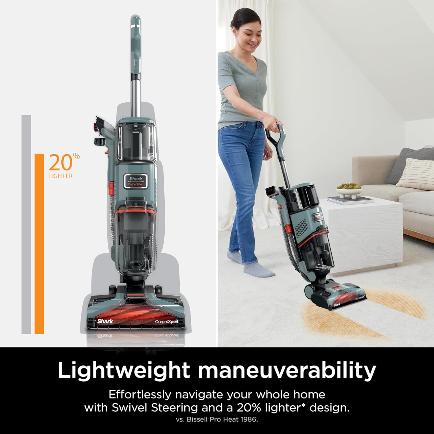 Shark CarpetXpert EX201 Carpet Cleaner, Cyan – Deep Cleaning with StainStriker, Perfect for Pets, Includes Spot & Stain Remover Tools