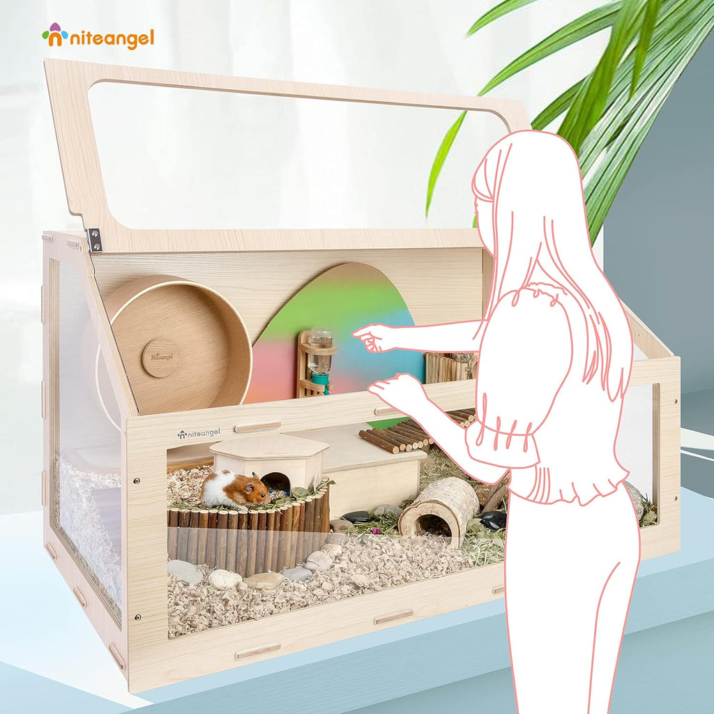 Hamster Cage W/Oblique Opening Cage Door - MDF Aspen Small Animal Cage for Syrian Hamsters Degus or Other Similar-Sized Pets (Medium - 40.7 x 22.7 x 22.9 inches, Burlywood)