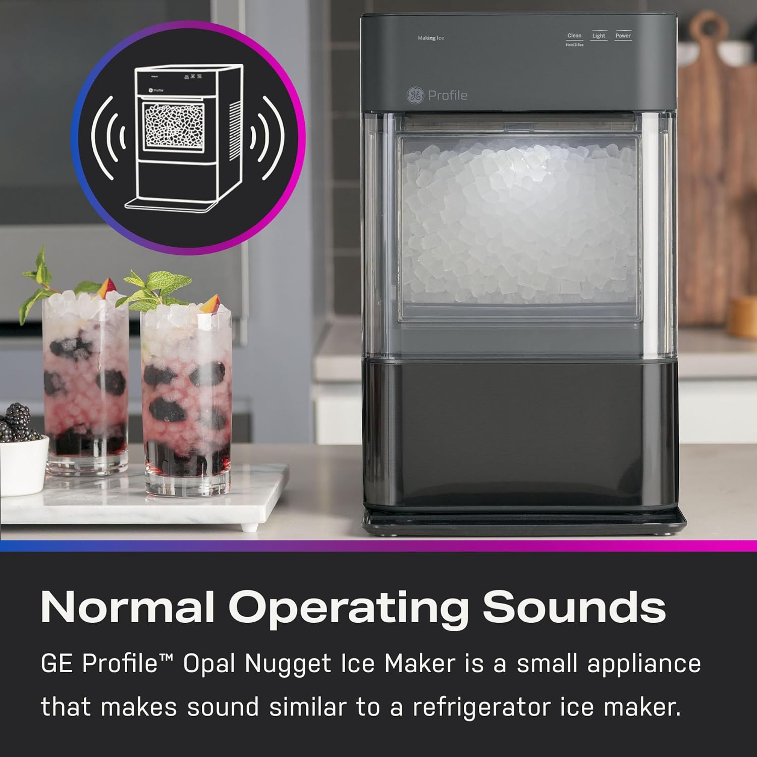 Countertop Nugget Ice Maker with Side Tank | Ice Machine with WiFi Connectivity | Smart Home Kitchen Essentials | Stainless Steel