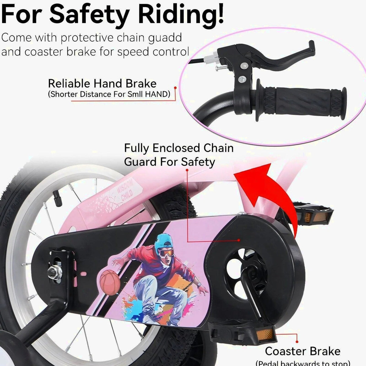 Baprem 18" Girls Bike for 5-9 Years Old Kids, Cute Kids Bike with Training Wheels, Steel Frame Sporty Children Bicycle, Pink