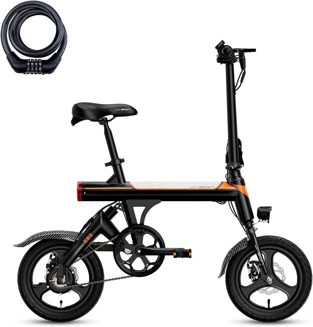 Jasion EB3 Electric Bike Adults 21mph, 500W Peak Motor, 270Wh Battery, Rear Suspension, 3 Levels Assist, 14′′ Folding Ebike for Adults and Teens, Complies to UL2849