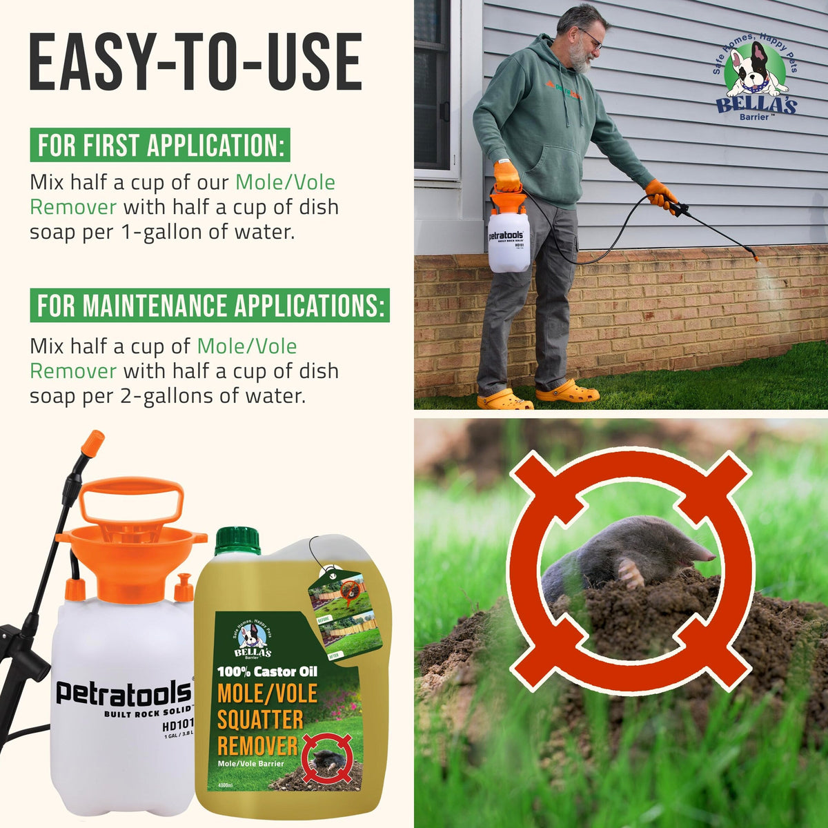 100% Castor Oil for Mole for Lawns Getting Rid of Ground Moles - Most Effective Way to Remove Gopher, Mole, Vole Castor Oil - Pet Safe, Food Grade (1 Gallon)