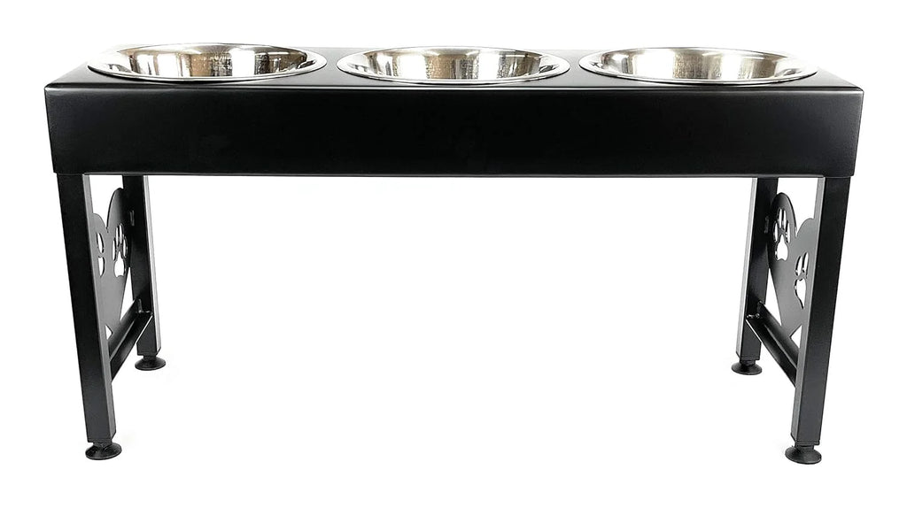 Pet Feeding Station Triple 3-Quart Metal Dog Bowl 16" Tall