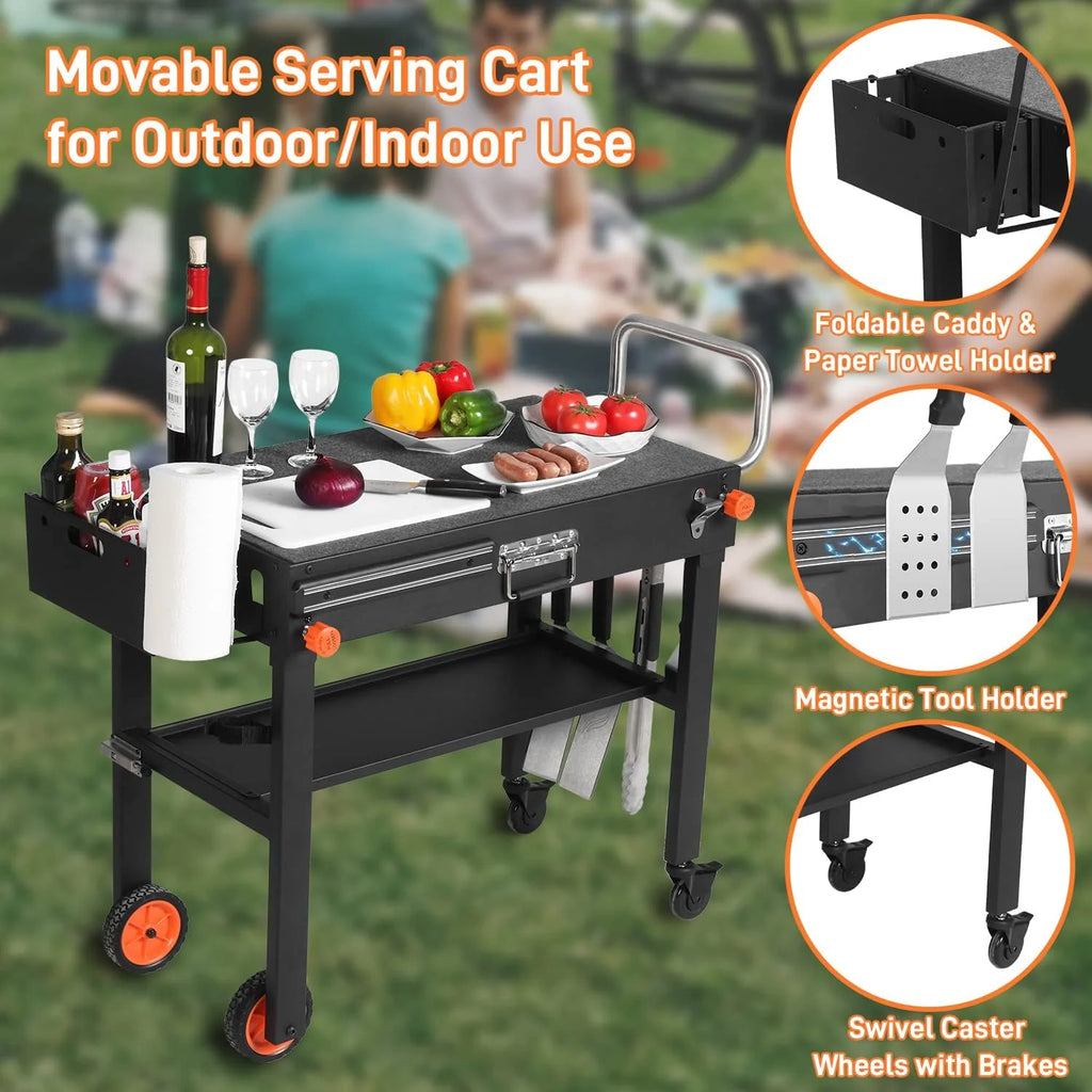 Portable Outdoor Grill Table, Folding Grill Cart Solid and Sturdy, Blackstone Griddle Stand Large Space, Blackstone Table with Paper Towel Holder, Grill Stand for Blackstone Griddle, Ninja Grills etc