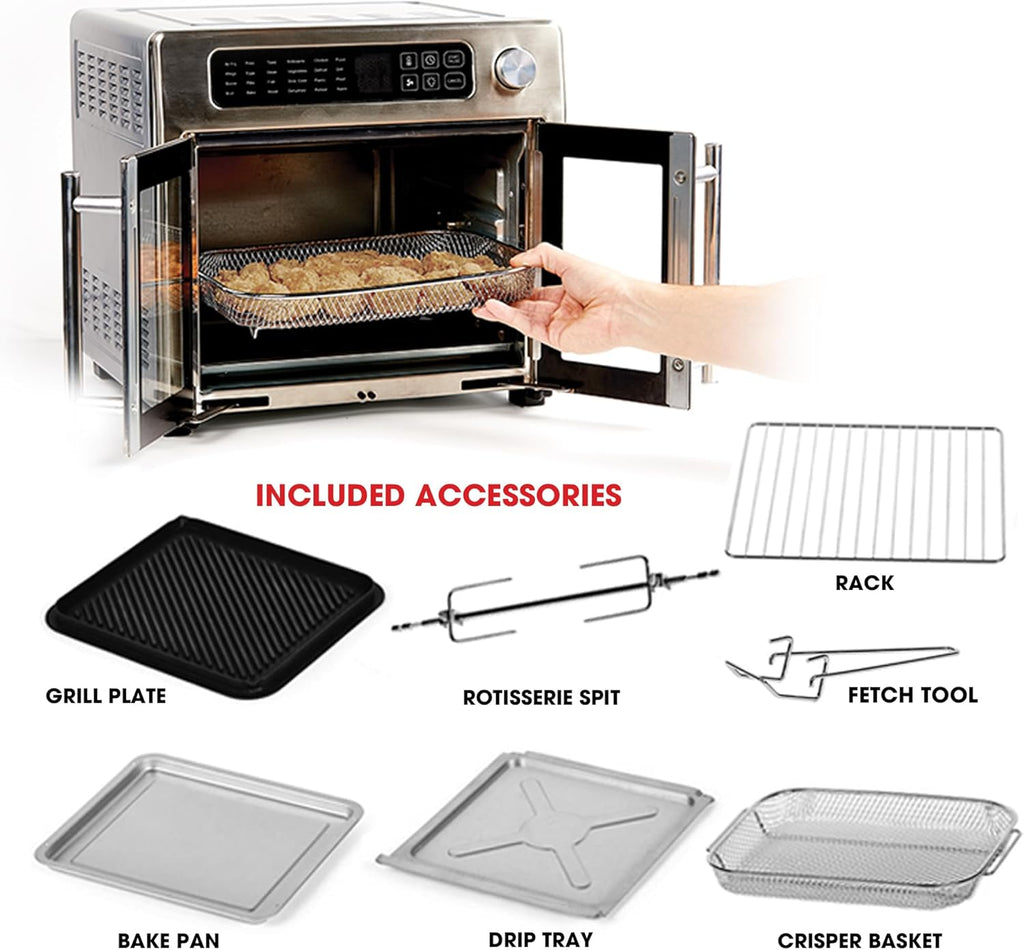 Emeril Lagasse 26 QT Extra Large Air Fryer Convection Toaster Oven with French Doors, Stainless Steel