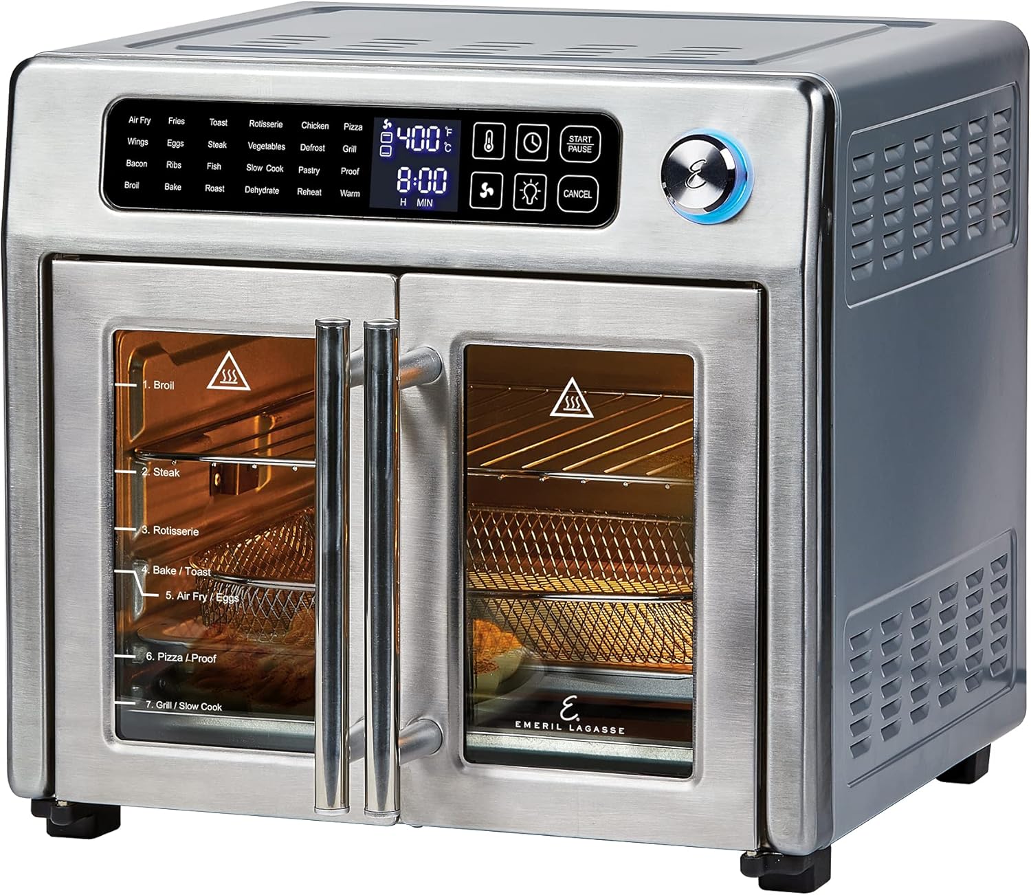 Emeril Lagasse 26 QT Extra Large Air Fryer Convection Toaster Oven with French Doors, Stainless Steel