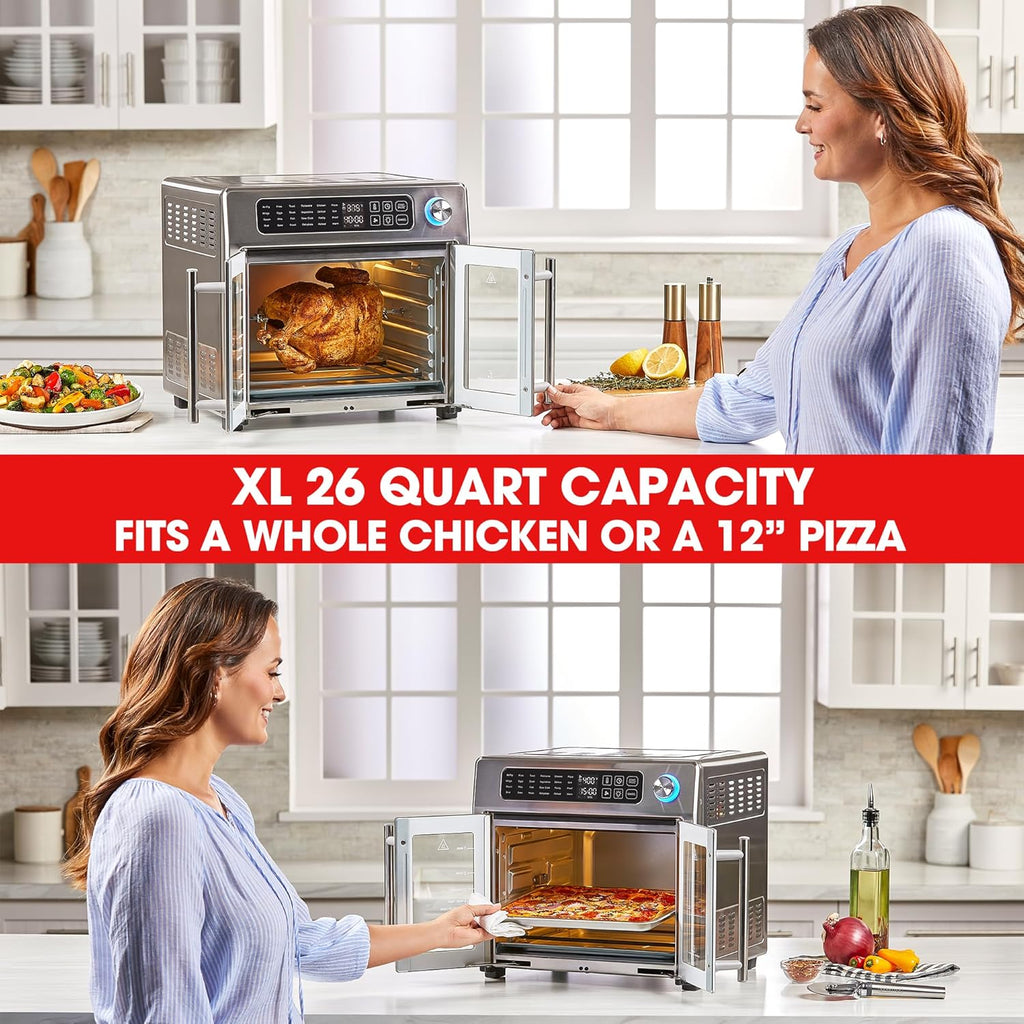 Emeril Lagasse 26 QT Extra Large Air Fryer Convection Toaster Oven with French Doors, Stainless Steel