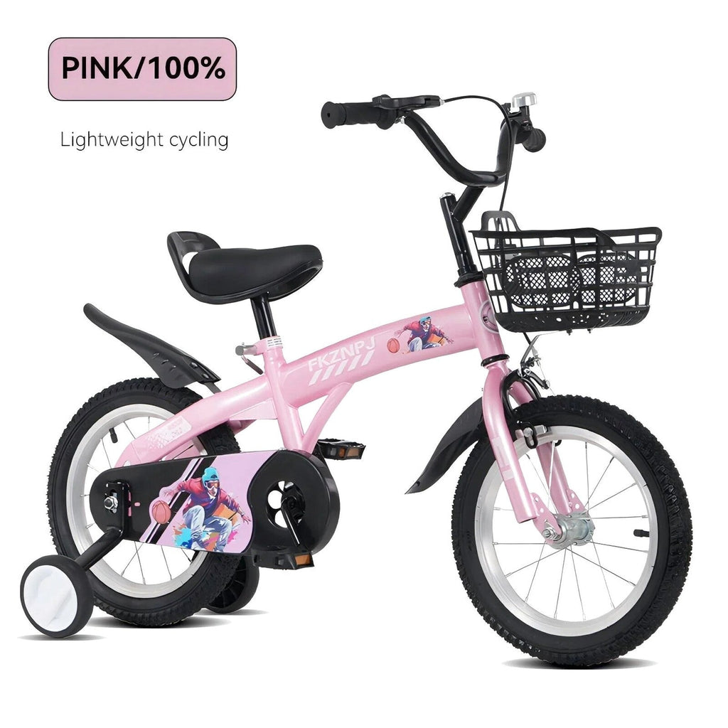Baprem 18" Girls Bike for 5-9 Years Old Kids, Cute Kids Bike with Training Wheels, Steel Frame Sporty Children Bicycle, Pink