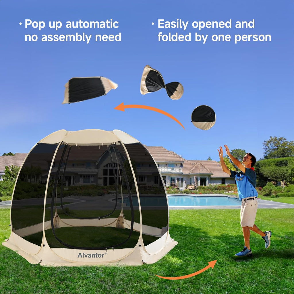 Screen House Room Camping Tent Outdoor Canopy Pop Up Sun Shade Shelter 8 Mesh Walls Not Waterproof Beige 12'x12' Patent Pending