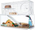 3 Tiers Large Hamster Cages, Glass Hamster Cage Habitat with Openable Wire Topper, Gerbil Cage with Two Ladders Ramps and Removeable Waterproof PVC Tray, Easy to Clean